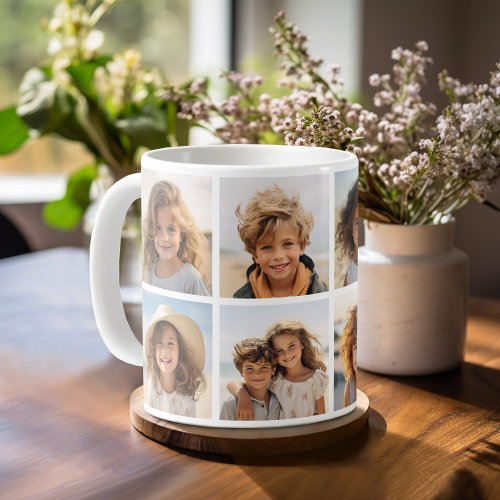 Modern Minimal 8 Photo Grid Collage - White Coffee Mug