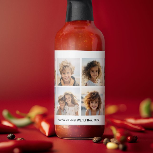 Modern Minimal 8 Photo Grid Collage - White Hot Sauces (Custom Hot Sauce with Photo Collage)