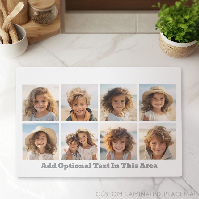Modern Minimal 8 Photo Grid Collage - White Placemat (Custom Photo Gallery on a Placemat)