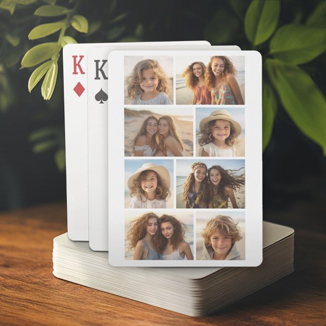 Modern Minimal 8 Photo Grid Collage - White Poker Cards (Personalized playing cards)