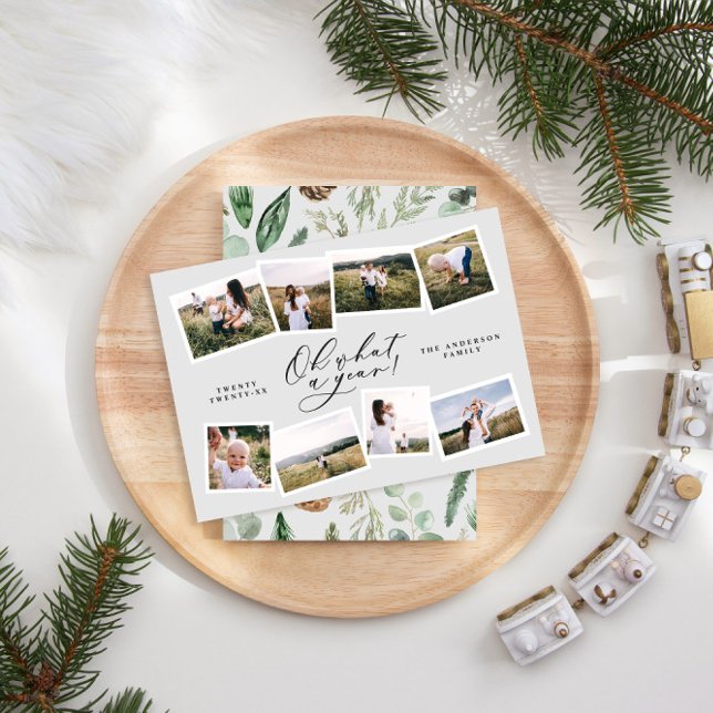 Modern minimal 8 photo new year gray family holiday card (Creator Uploaded)