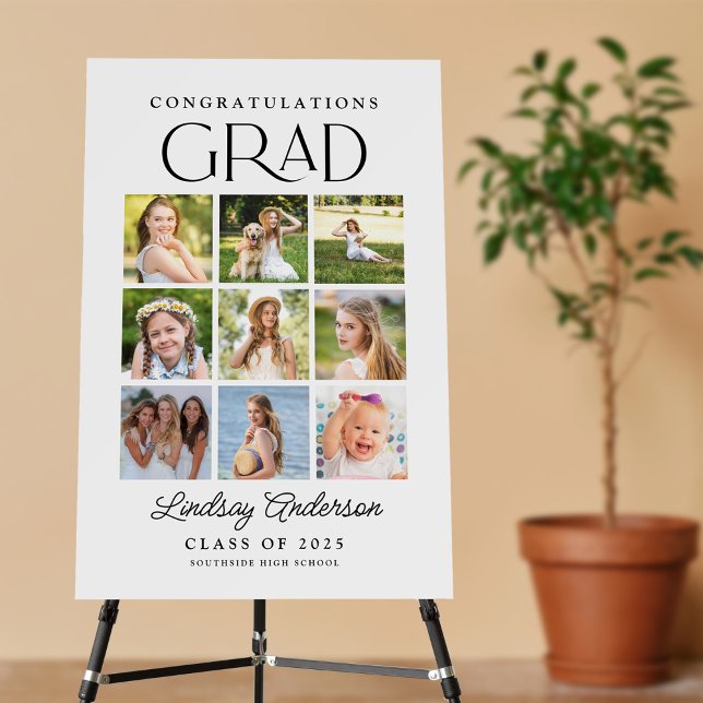 Modern Minimal 9 Photo Congratulations Grad Sign (Creator Uploaded)