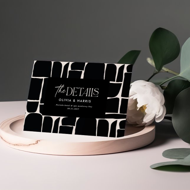 modern minimal abstract black white wedding detail note card (Creator Uploaded)