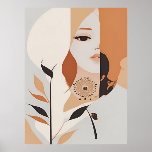 Modern Minimal Abstract Boho Expression AI Art  Poster