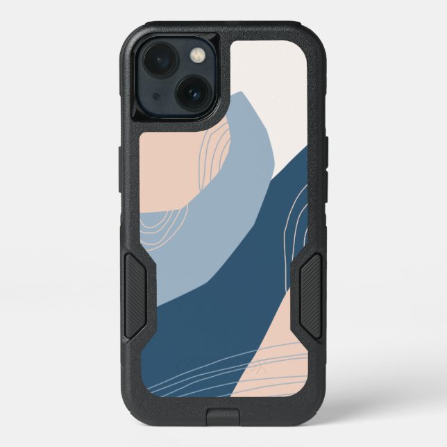 Modern minimal abstract geometric blue & pink otterbox iPhone case (Back)