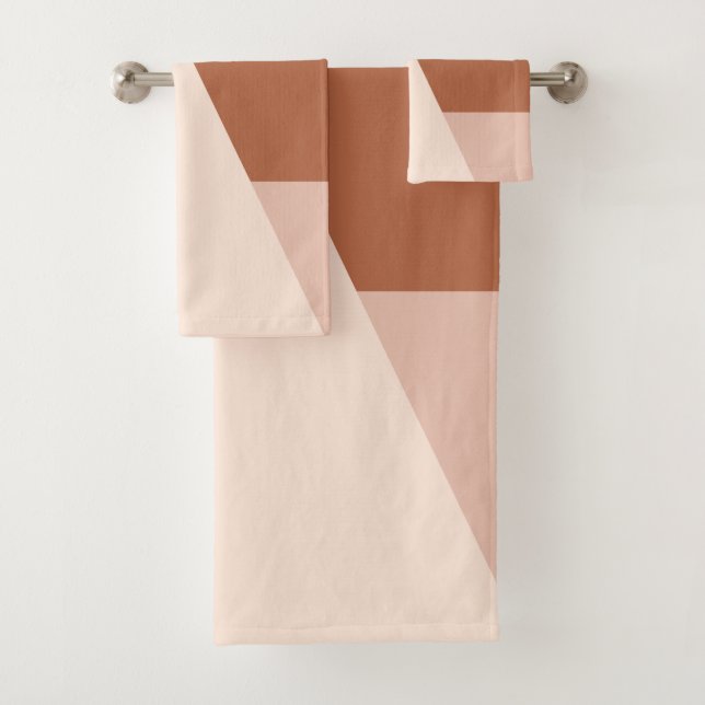 Modern minimal abstract geometric cappuccino bath towel set (Insitu)