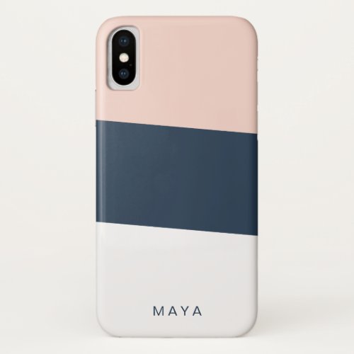 Modern minimal abstract geometric navy blue pink iPhone XS case