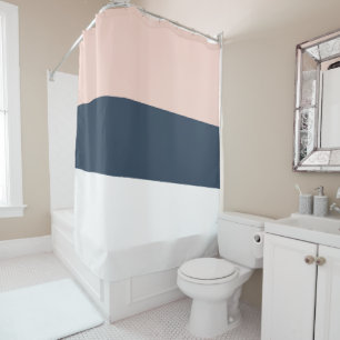 Modern minimal abstract geometric navy blue pink shower curtain