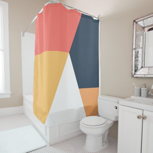 Modern minimal abstract geometric orange navy blue shower curtain