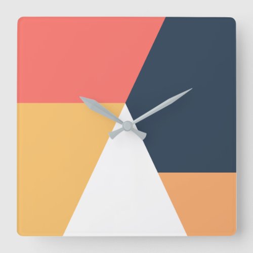 Modern minimal abstract geometric orange navy blue square wall clock