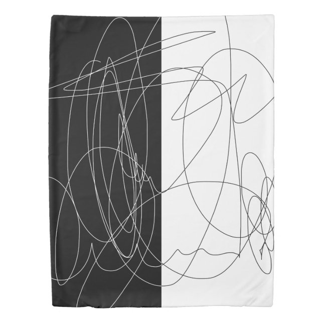 Modern minimal abstract scribble line art duvet cover (Front)
