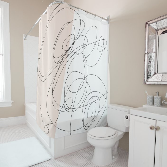 Modern minimal abstract scribble line art shower curtain