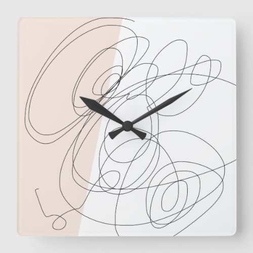 Modern minimal abstract scribble line art square wall clock