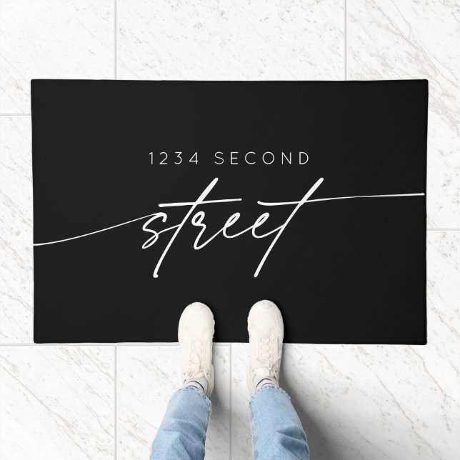 Modern Minimal Address Number Street Script Doormat (Indoor)