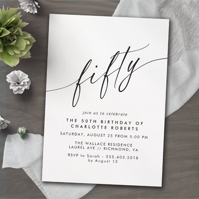 Modern Minimal Airy Black and White 50th Birthday Invitation (Creator Uploaded)