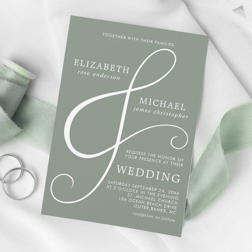 Modern Minimal Ampersand Sage Green Wedding Invitation