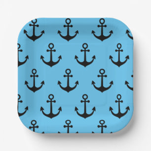 Modern Minimal Anchor Pattern Throw Pillow Paper Plates