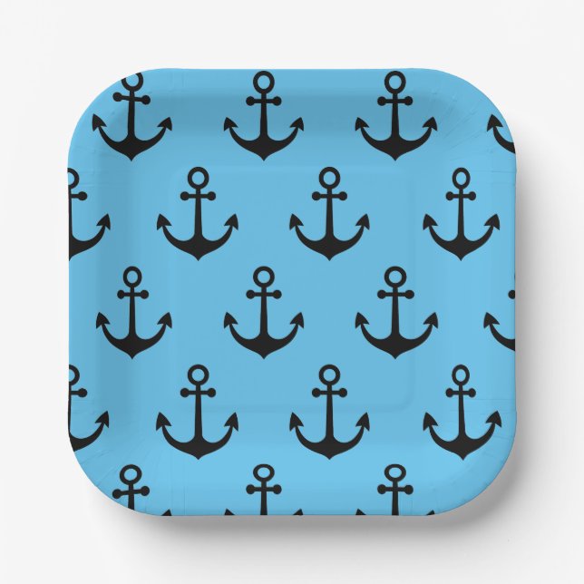 Modern Minimal Anchor Pattern Throw Pillow Paper Plates (Front)