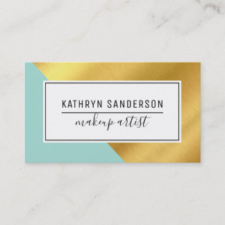 MODERN MINIMAL ANGLE gold corner pretty mint green Business Card