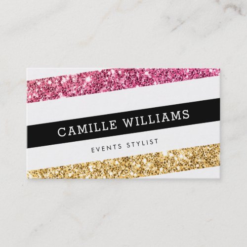 MODERN MINIMAL angle stripe bold gold pink glitter Business Card