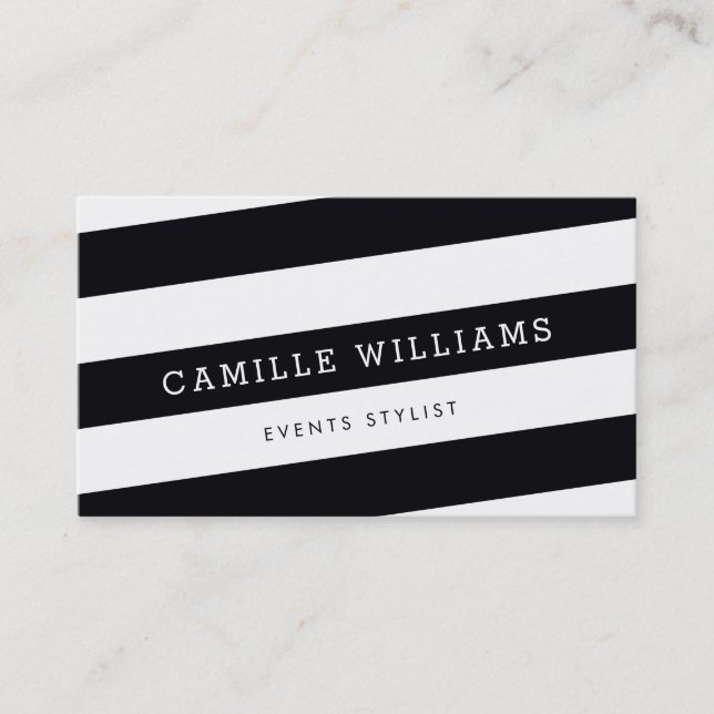MODERN MINIMAL angled stripe bold black white Business Card (Front)