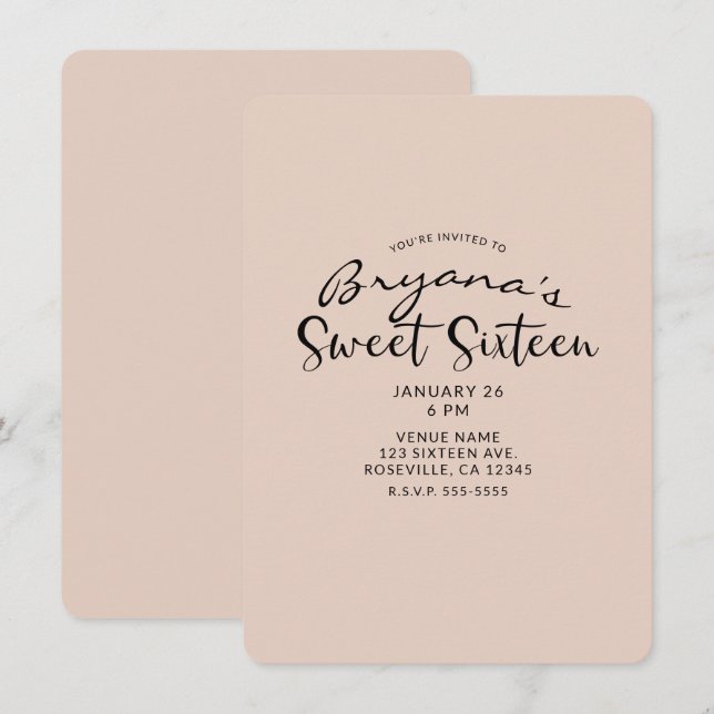 Modern Minimal Any Color Sweet 16 Sixteen Party Invitation (Front/Back)