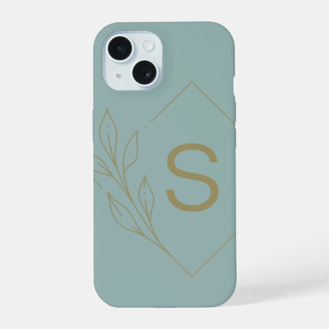 Modern Minimal Aqua Monogram Initial Botanical Iphone Case (Back)