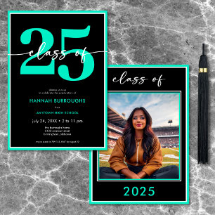 Modern Minimal Aqua Script Graduation Party Invitation