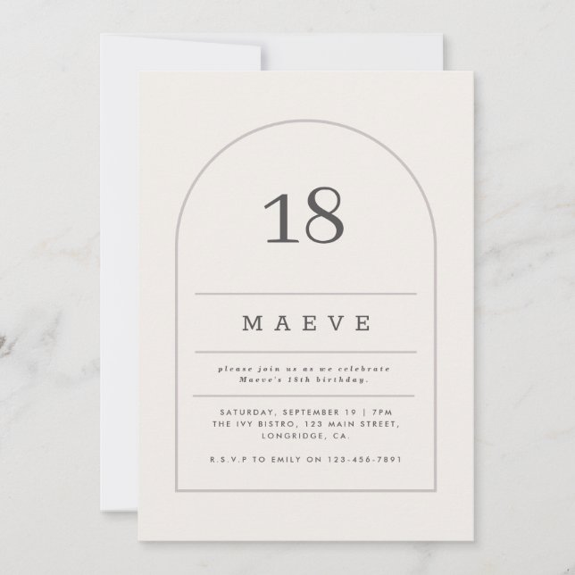 Modern minimal arch 18th photo birthday party invitation (Front)