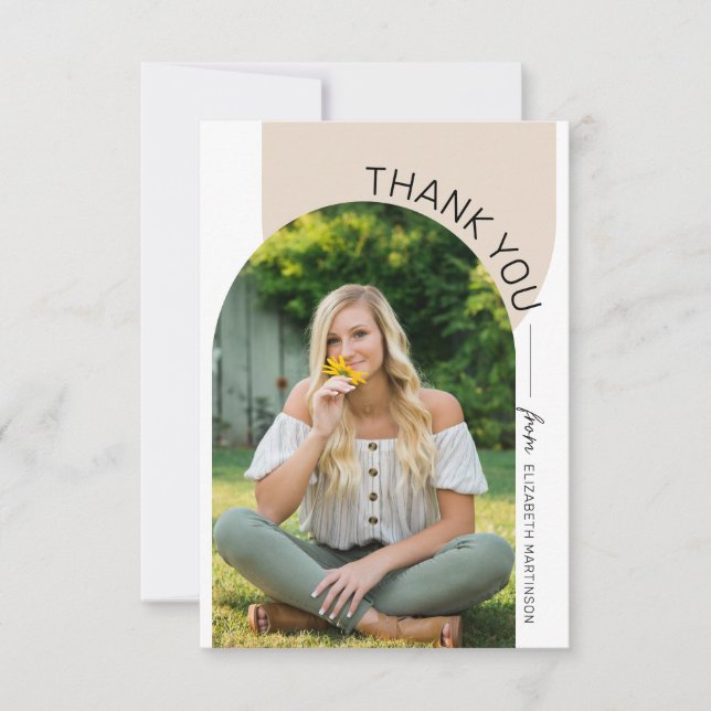 Modern Minimal Arch 2 Photo Graduation Thank You Card (Front)