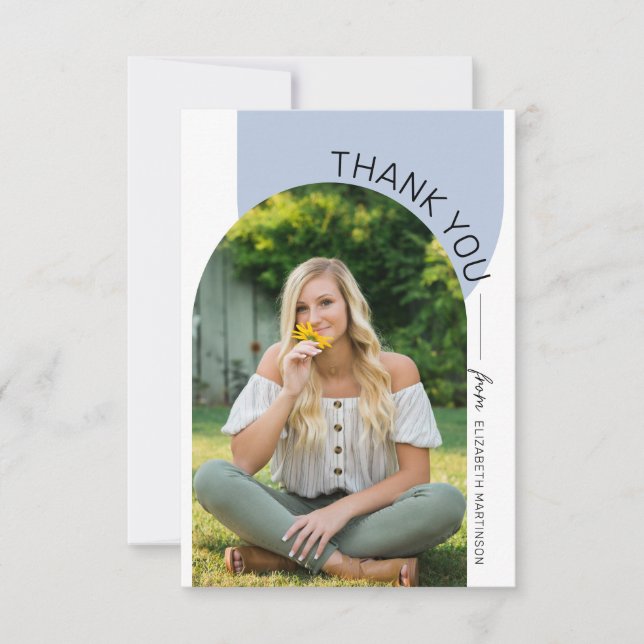 Modern Minimal Arch 2 Photo Graduation Thank You Card (Front)