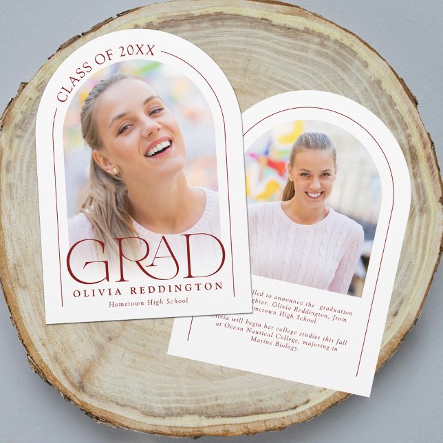 Modern Minimal Arch 2 Photo Red Grad Announcement (Creator Uploaded)