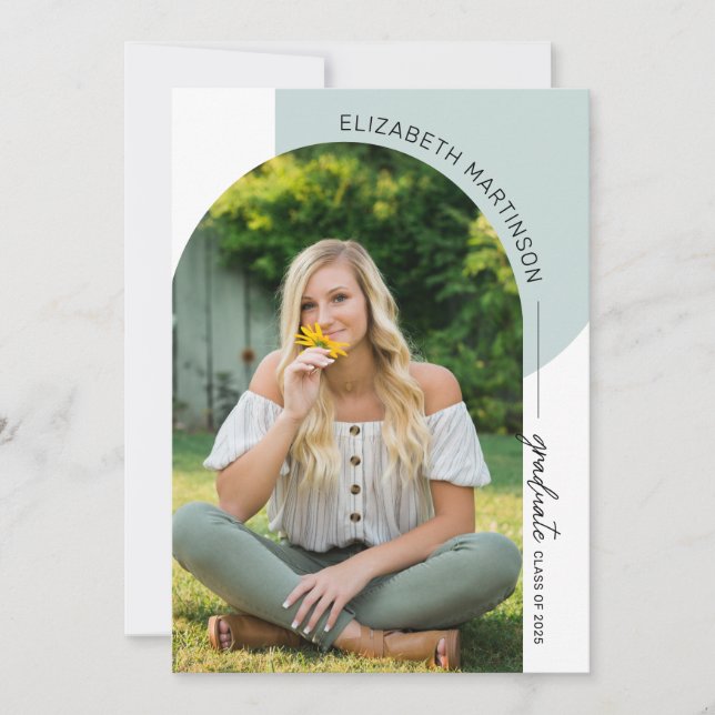 Modern Minimal Arch 2 Photo Sage Graduation Invitation (Front)
