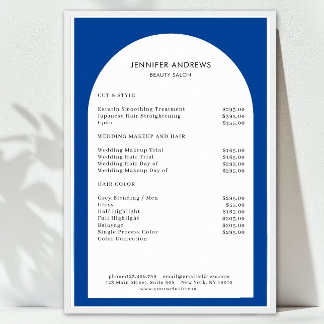 Modern Minimal Arch Blue Salon Price List Poster (Modern Minimal Arch Blue Salon Price List. Prints & Instant Download Available.)