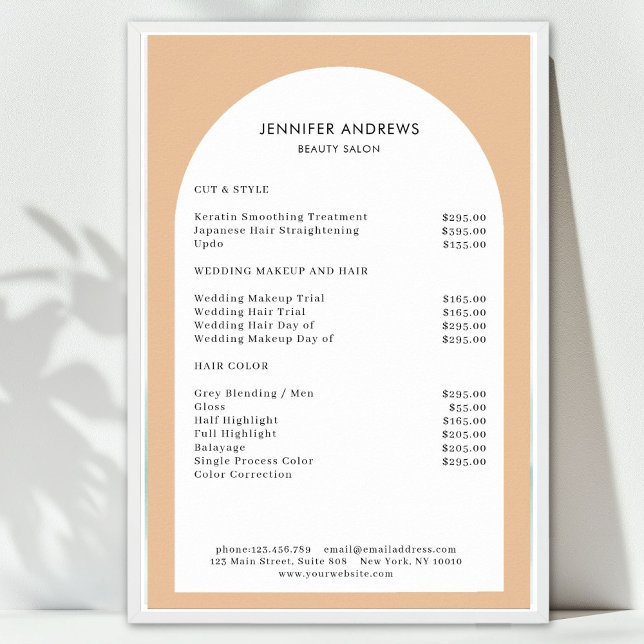 Modern Minimal Arch Brown White Salon Price List Poster (Modern Minimal Arch Brown White Salon Price List. Prints & Instant Download Available.)