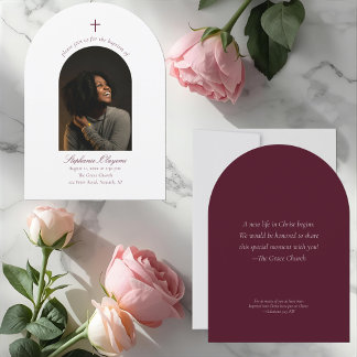 Modern Minimal Arch Photo Christian Adult Baptism Invitation