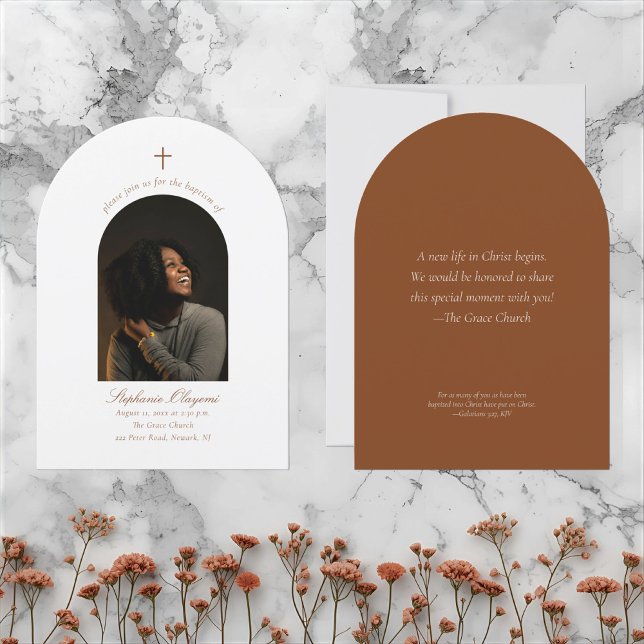 Modern Minimal Arch Photo Christian Adult Baptism Invitation (Creator Uploaded)