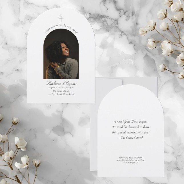 Modern Minimal Arch Photo Christian Adult Baptism Invitation (Creator Uploaded)