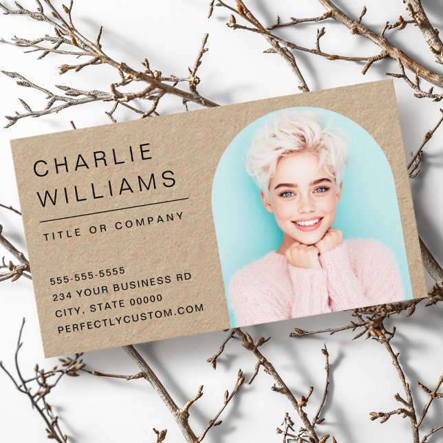 Modern minimal arch photo frame Kraft paper Business Card (Modern minimal arch photo frame Kraft paper Business Card)