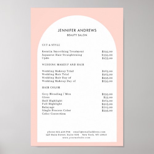 Modern Minimal Arch Salon Price List Poster