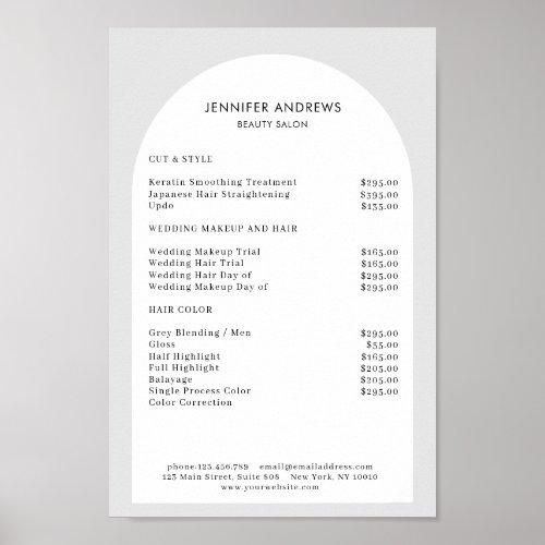 Modern Minimal Arch Salon Price List Poster