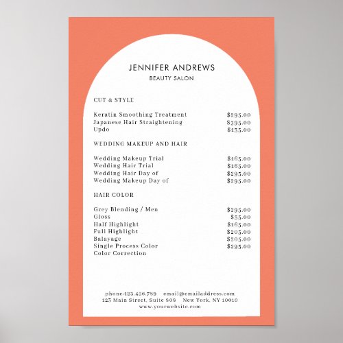 Modern Minimal Arch Salon Price List Poster