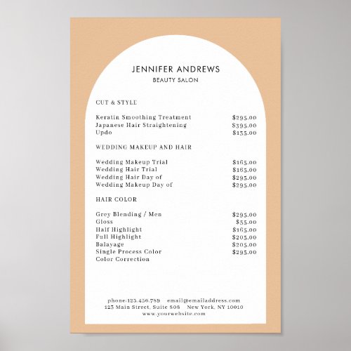 Modern Minimal Arch Salon Price List Poster