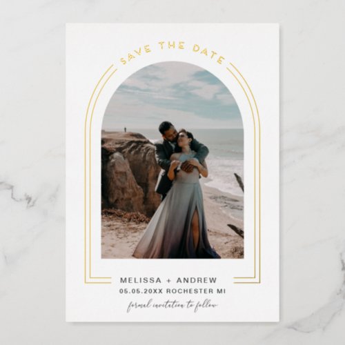 Modern Minimal Arch Save The Date Foil Invitation