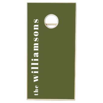 Modern Minimal Army Green Olive Typography Family Cornhole Set | Zazzle