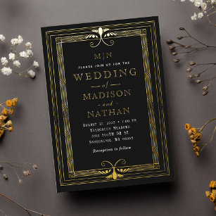 Modern Minimal Art Deco Wedding Invitation Foil Invitation