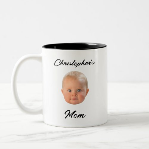Modern Minimal Baby Face Black Script Mom Gift Two-Tone Coffee Mug