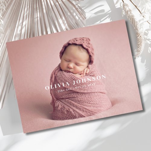 Modern Minimal Baby Photo Birth Announcement Postcard