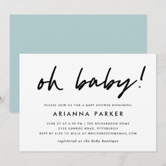 Modern Minimal Baby Shower | Blue Invitation