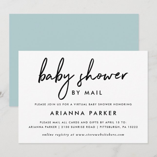Modern Minimal Baby Shower by Mail | Blue Invitation (Front/Back)